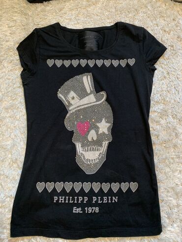 top od perja: Philipp Plein, M (EU 38), L (EU 40), Cotton, color - Black