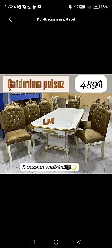 tek stolar: Qonaq otağı üçün, Yeni, Açılmayan, Dördbucaq masa, 6 stul — 2