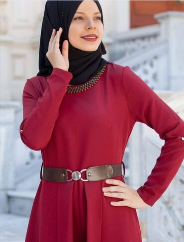 haljina poliestet duga: XL (EU 42), bоја - Crvena, Drugi stil, Dugih rukava