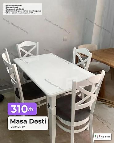 Masa Dəsti – 70×120 sm - Dəst tərkibi: 1 ədəd düzbucaqlı masa + 4