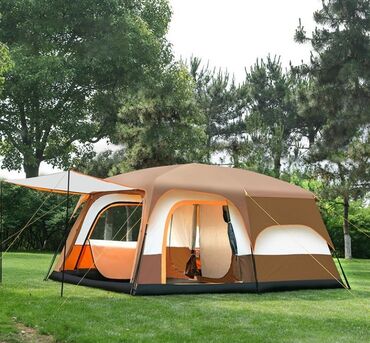 палатки для туризма и отдыха: Палатка большая двухкомнатная с тентом для кемпинга и туризма