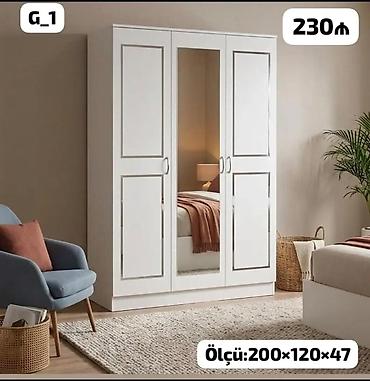 mebeler: Üç qapılı ağ paltar şkafı – model: G_1 - Ölçü: 200 × 120 × 47 sm — 1