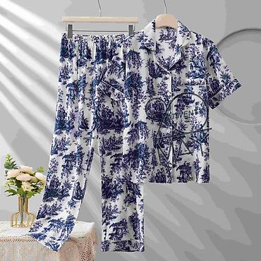 Пижамы: Женский комплект пижамы с коротким и длинным рукавом, брюки + рубашка — 3