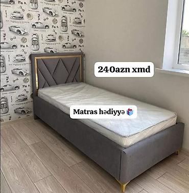 yataq doşəyi: Tək nəfərlik yumşaq başlıqlı çarpayı - Rəng: boz (qızılı dekor — 1