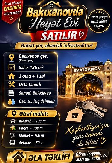 Həyət evləri və villalar: Bakıxanov qəs. 4 otaqlı, 136 kv. m, Kredit yoxdur, Orta təmir — 1