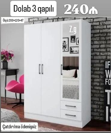 qardirob: Məhsul: 3 qapılı dolab Xüsusiyyətlər: - Rəng: ağ - Ölçü: 200 × 120 × — 1