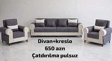 Divan və 2 kreslodan ibarət dəst - Rəng: tünd boz və krem