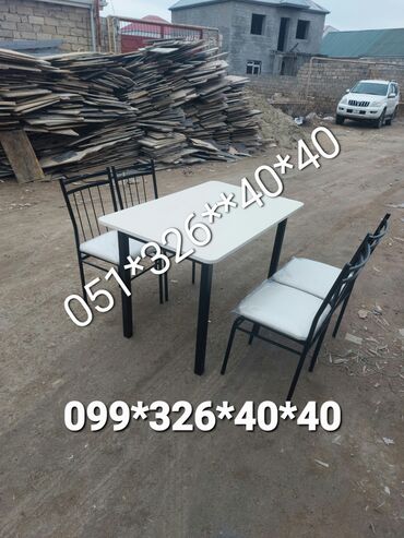 Masa və oturacaq dəstləri: Qonaq otağı üçün, Yeni, Açılan, Dördbucaq masa, 4 stul — 7