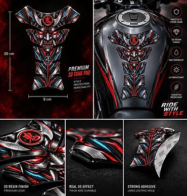 fantomke za motor: Cyber Samurai Tank Pad – 3D Zaštita Rezervoara - 2854 Oni Samurai 3D — 3