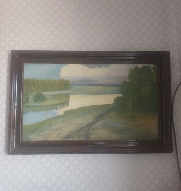 joker şəkilləri: Yağlı boya mənzərə tablo - Mövzu: Sakit çay kənarı mənzərəsi – çayın