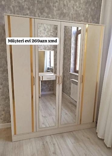 qarderob modelleri: Dörd qapılı paltar şkafı – güzgülü model - Ön hissə: 2 ədəd boy — 4