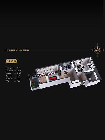15: 1 комната, 49 м², Улан мкр Элитка, 3 этаж, ПСО (под самоотделку) — 1