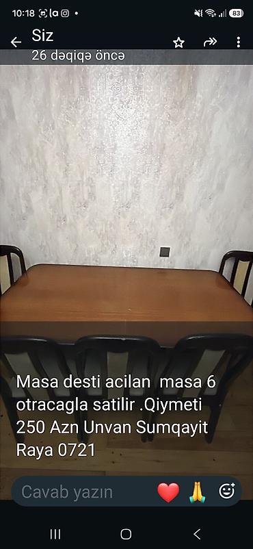 Açılan masa dəsti – 6 ədəd oturacaqla birlikdə. Xüsusiyyətlər: -