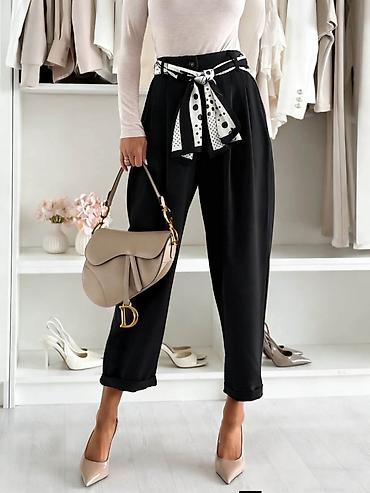 prada ceger: Elegantne ženske pantalone sa visokim strukom i šalom-kaišem sml — 6