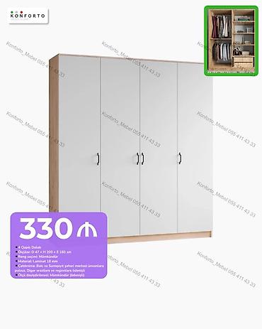 4 qapılı paltar dolabı - Ölçülər: D 47 × H 200 × E 160 sm - Material