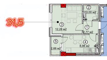 дверь на балкон: 1 комната, 32 м², Элитка, 6 этаж, ПСО (под самоотделку)