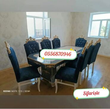 Sifarişlə masa və oturacaq dəstləri: Dördbucaq masa, Qonaq otağı üçün, 6 nəfər, Açılmayan, Azərbaycan, Zəmanətli — 9