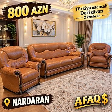 800 Azn Deri Turkiyye istehsalli Divan ve 2 eded kreslo.əla