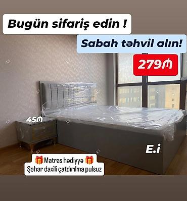 matras altı: Modern dizaynda ikinəfərlik çarpayı dəsti. - Yumşaq başlıqla, yüksək — 1