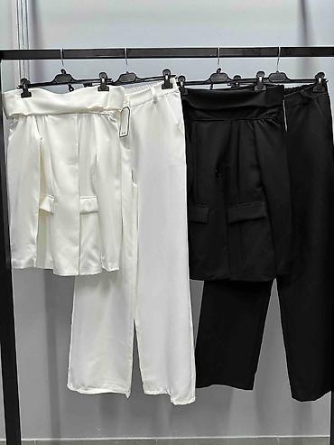 krem sako: Elegantni ženski komplet – sako i pantalone, dostupno u beloj i crnoj — 2