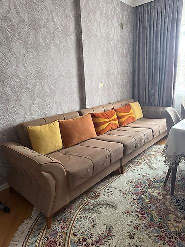 stul ev ucun: Mebel dəsti – uzun divan + TV stendi Stol açılan və 6 oturacaq stull — 2