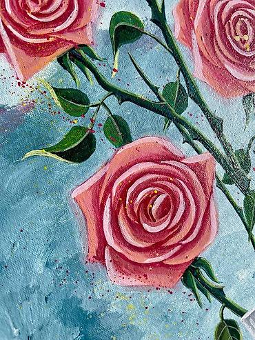 ucuz tablo: Əl işi rəsm — Akril boyalarla çəkilmiş qızılgüllər Texnika: Akril boya — 4
