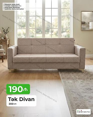 Tək Divan – 200 sm Xüsusiyyətlər: - Mexanizm: Açılan, bazalı (yataq