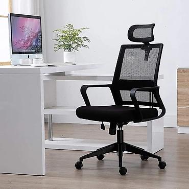 ofis perdeleri: Erqonomik ofis kreslosu – qara rəng, mesh arxa dayaq və tənzimlənən — 1