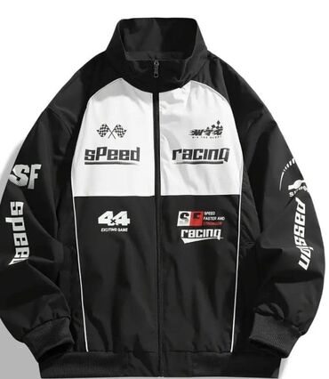 xacmaz qizil instagram: Racing üslubunda kişi üst geyimi – qara/ağ rəngli yüngül jaket. xl