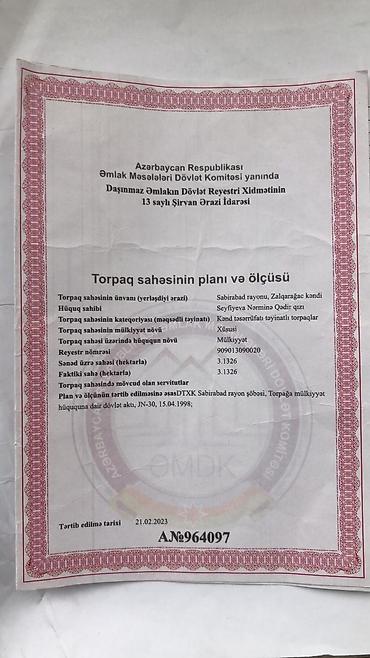 qubada torpaq sahesi satilir: Kənd təsərrüfatı, Mülkiyyətçi, Kupça (Çıxarış) — 3