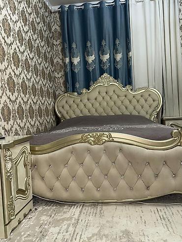 Спальные гарнитуры: Спальный гарнитур, Б/у, Двуспальная кровать, Трюмо, Тумба, цвет - Бежевый — 7