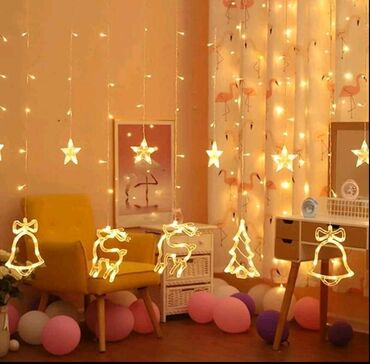 Praznična dekoracija: Led zavese sa raznim visecim oblicima, duzina 3m, cena 3300 — 9