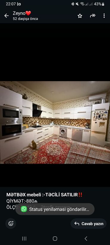 ремонт мебель кухня: *MƏTBƏX mebeli :-TƏCİLİ SATILIR*‼️ QİYMƏT:-880₼ ÖLÇÜ:-3.6*3.6