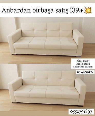 ucuz divan: Açılan, bazalı krem rəng divan - Ölçü: 2 metr - Açılan mexanizm — 1