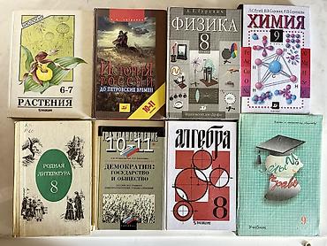 Китептер жана журналдар: Учебники: -История России 10-11/ 200, Демократия 200, -Физика 8 — 1