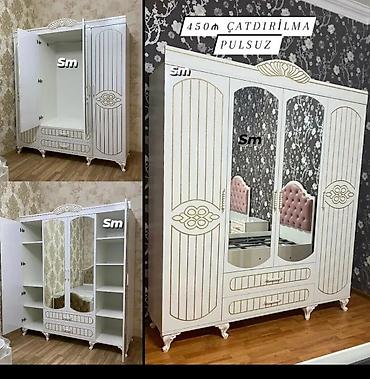 Dolablar: Klassik üslubda 4 qapılı paltar dolabı - Rəng: ağ, qızılı naxışlı — 1