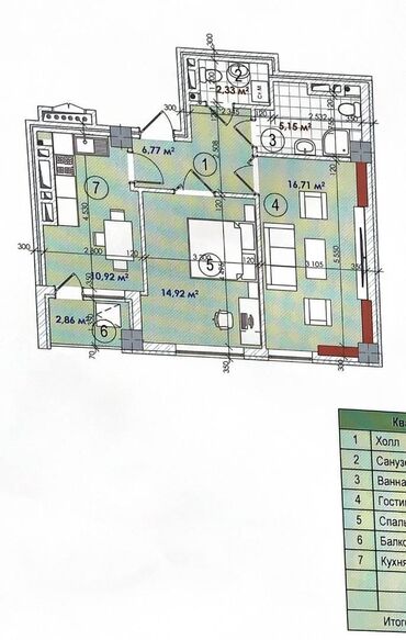 Продажа квартир: 2 комнаты, 60 м², Элитка, 7 этаж, ПСО (под самоотделку)