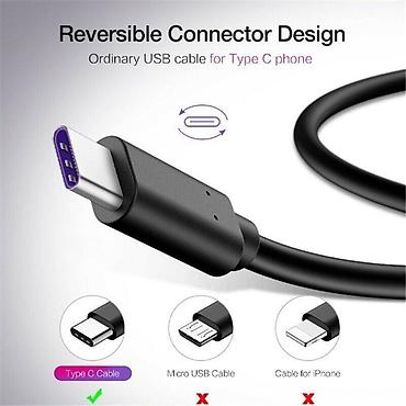 Kabellər: Type-c 5 amper usb kabel. 5-amper ötürməyə malik ağ və qara type-c — 5