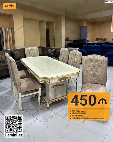 Masa dəsti - Ölçülər: 100 × 200 sm - Mexanizm: Açılmayan - Stul sayı