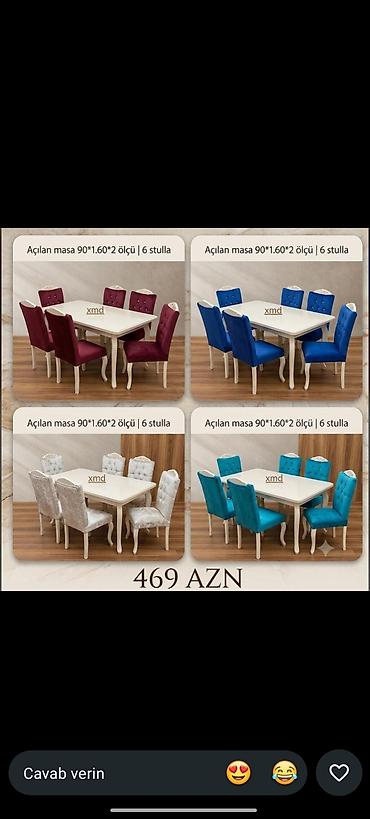stol sul: Açılan masa dəsti – 6 stulla - Masa ölçüsü: 90×160×2 (açılan — 1