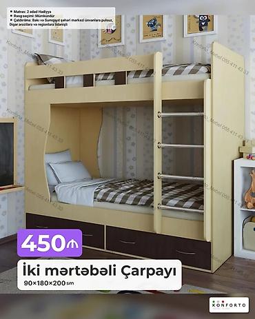 mebel alemi: İki mərtəbəli çarpayı – 90×180×200 sm - Komplekt: 2 ədəd matras — 1