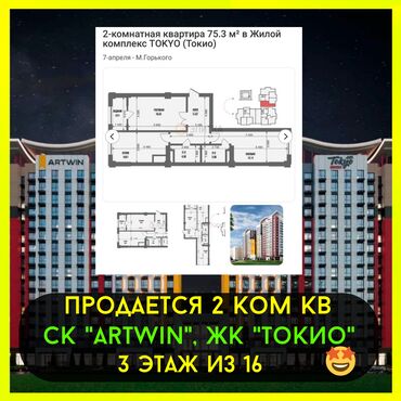 Продажа квартир: 2 комнаты, 75 м², Элитка, 3 этаж, ПСО (под самоотделку)