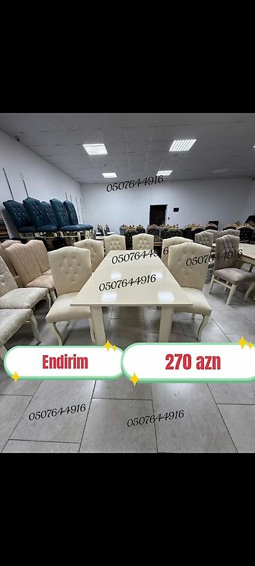 Masa və oturacaq dəstləri: Qonaq otağı üçün, Yeni, Açılmayan, Dördbucaq masa, 6 stul — 8