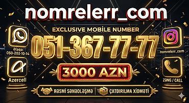 operatör: Eksklüziv mobil nömrə – Azercell Nömrə: 051-367-77-77 Xüsusiyyətlər — 3