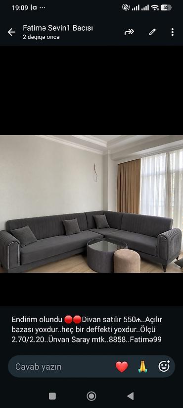 Endirim olundu 🛑🛑Divan satılır 550₼. Açılır bazası yoxdur. heç bir