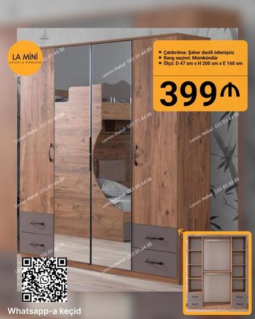Dolablar: Yeni, Açılan, 4 qapılı Düz dolab, Qarderob, paltar dolabı, Azərbaycan