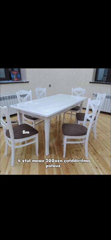 metbex masa desti: Для кухни, Новый, Нераскладной, Прямоугольный стол, 4 стула