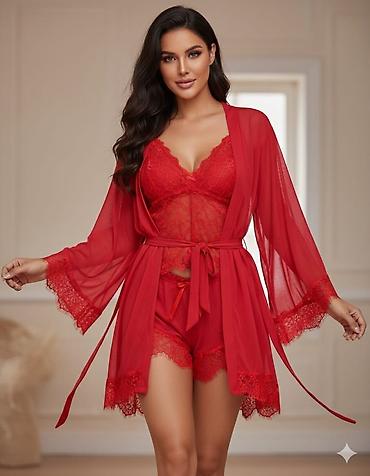 Домашние костюмы: Qadın pijama/kimono dəsti – 3 hissəli Tərkib və dizayn: - Üst: nazik — 4
