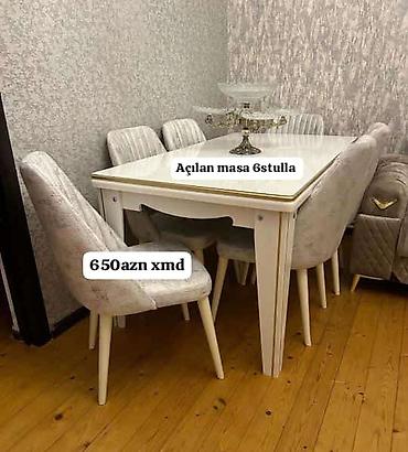 kinder joy stranger: Açılan yemək masası dəsti – 6 stul ilə. - Rəng: ağ, qızılı naxış — 1