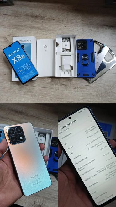 telfon satisi: Honor X8a, 128 ГБ, цвет - Серебристый, Отпечаток пальца, Face ID